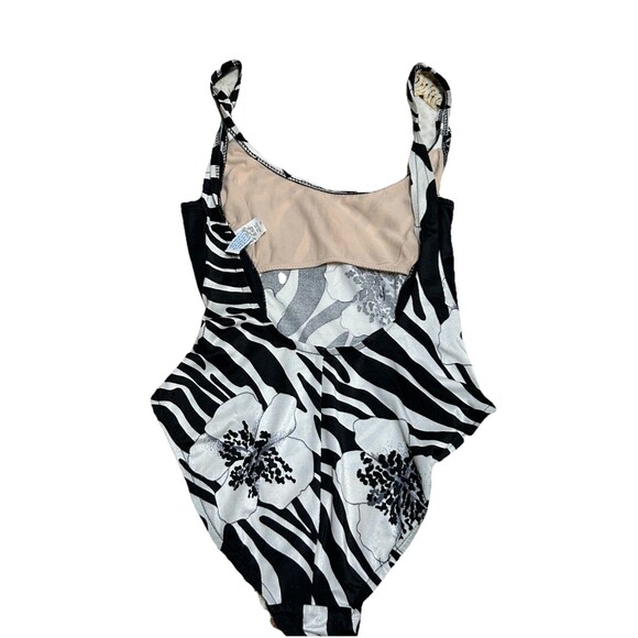 Vintage Zebra Floral One Piece Swimsuit Barefoot Miss Size 7/8 High Cut 90s Vibe - Picture 6 of 8